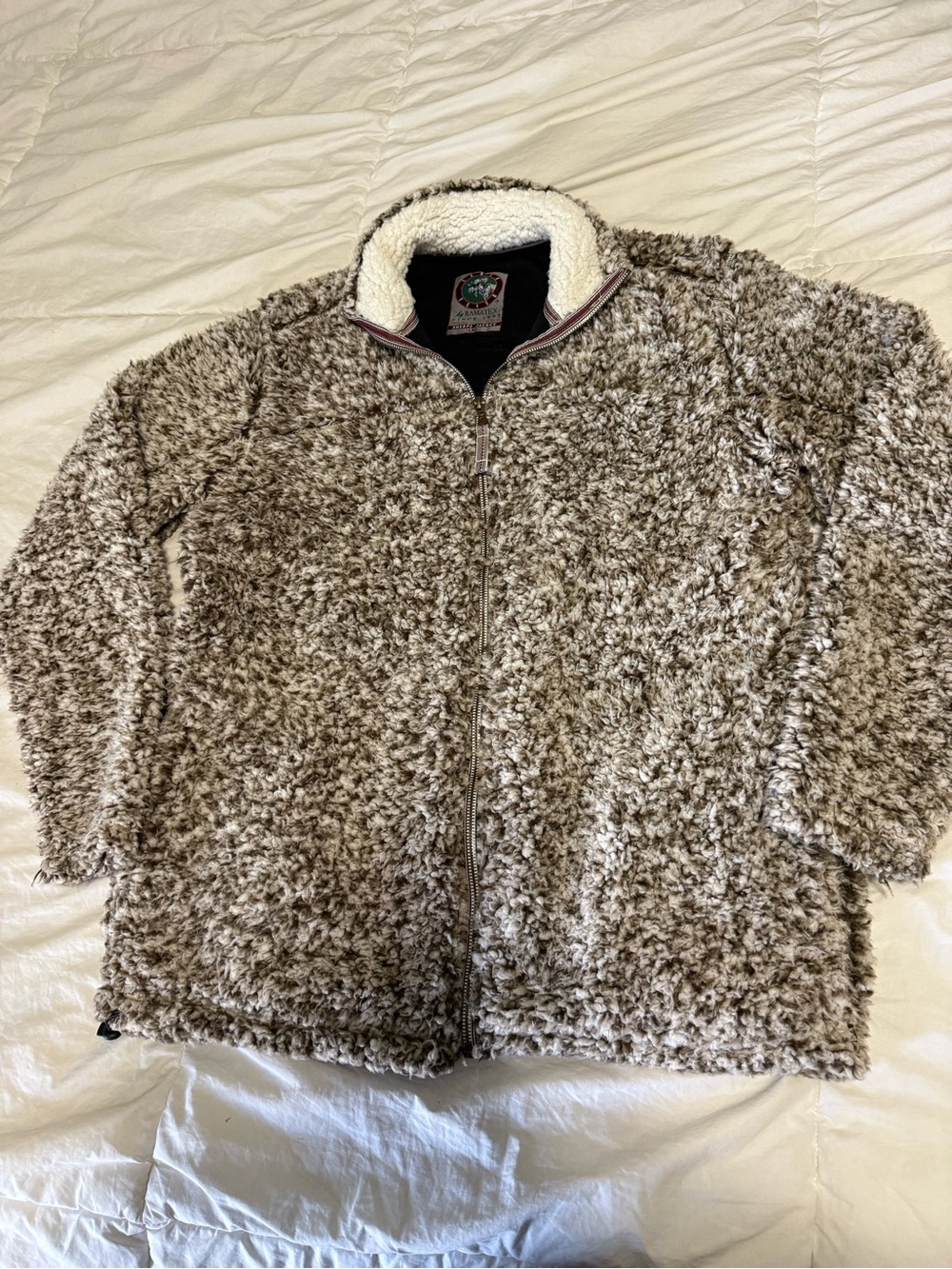 Cozy Sherpa Zip-Up Jacket - Taupe/White